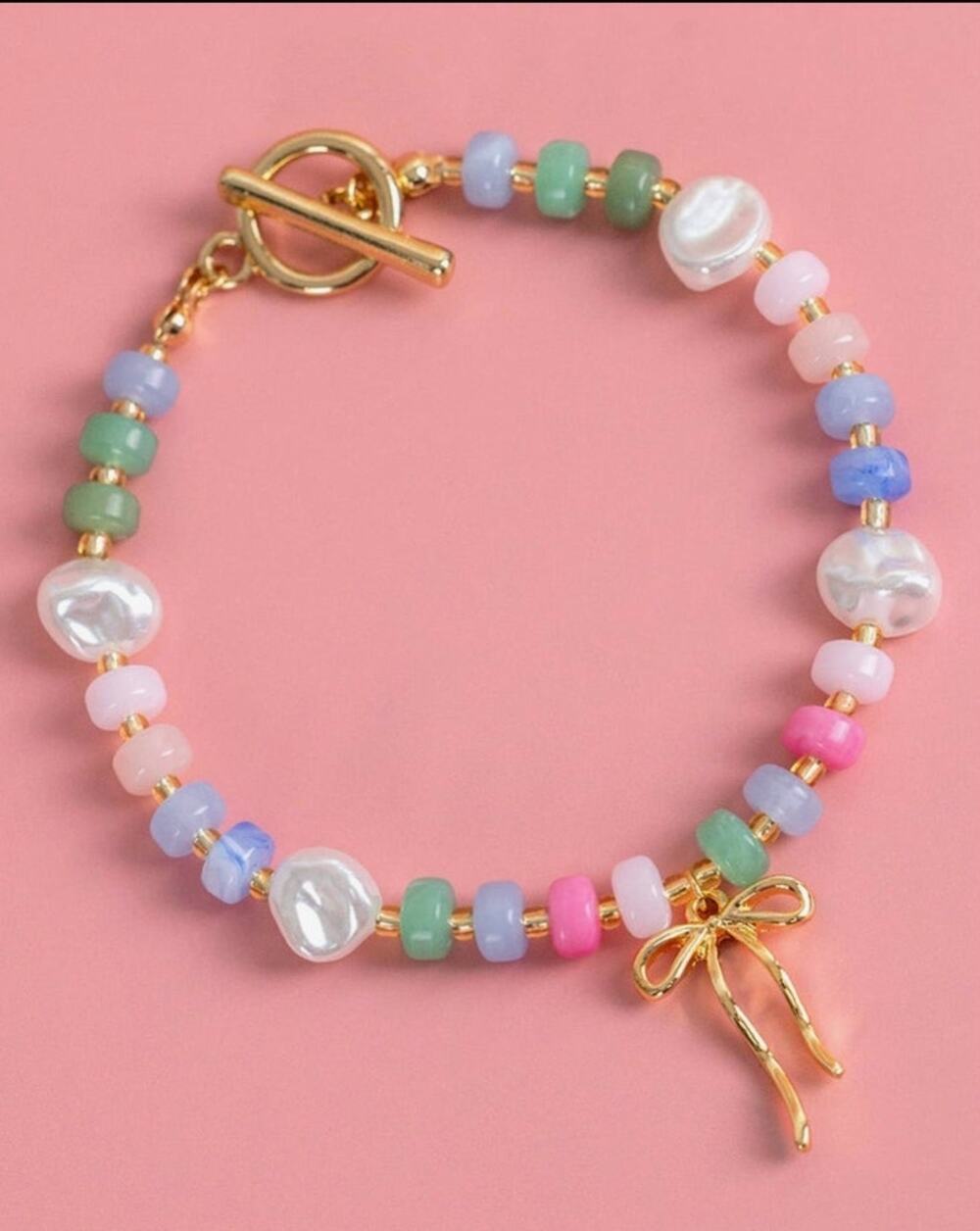 Confetti Crush Coquette Bead Pearl Toggle Bracelet